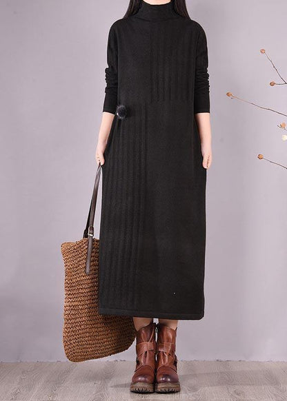 High Neck Spring Wardrobes Sleeve Black Robe Dress