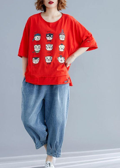 Hole Cotton Tunics for Christmas Gifts Red Blouse Summer