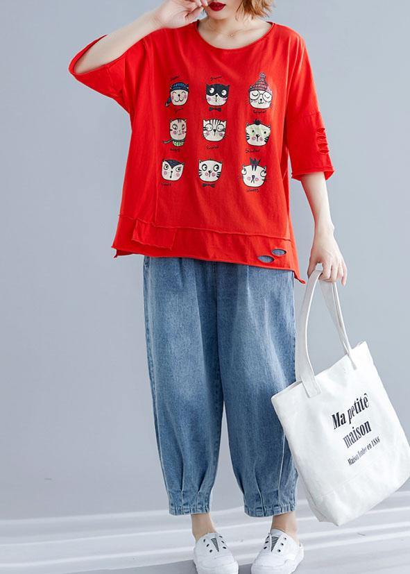 Hole Cotton Tunics for Christmas Gifts Red Blouse Summer