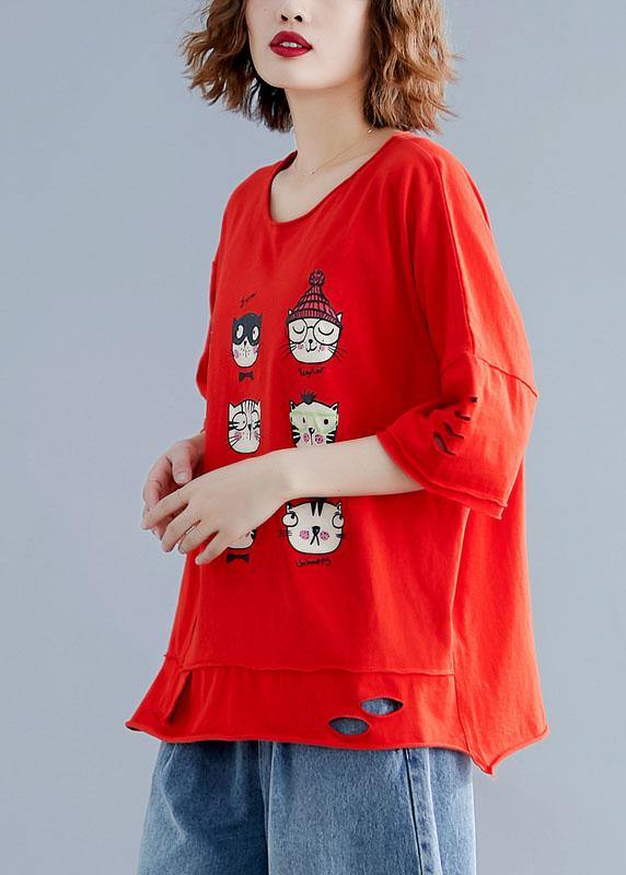 Hole Cotton Tunics for Christmas Gifts Red Blouse Summer