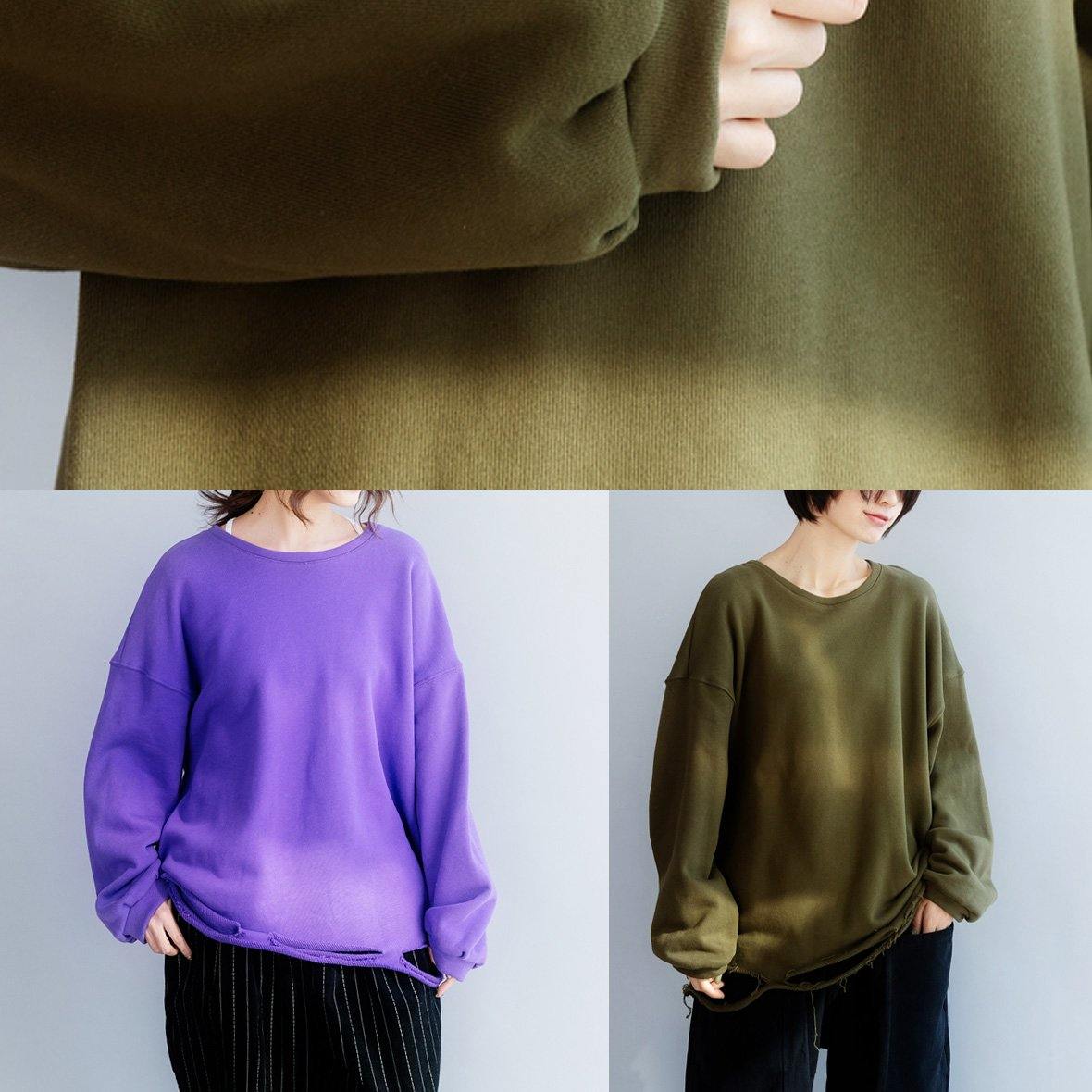 Women Hole hem cotton o neck clothes Neckline purple shirt