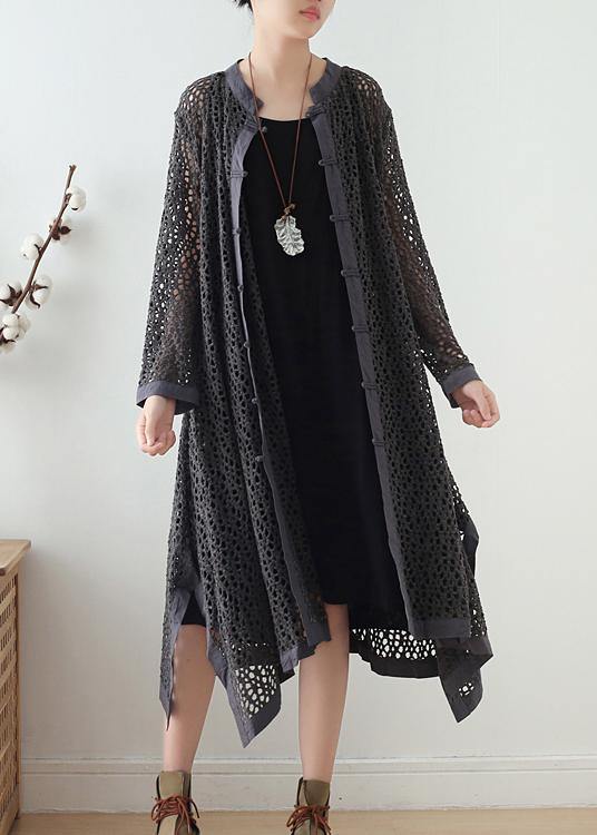 Hollow Out Spring Black Loose Coat