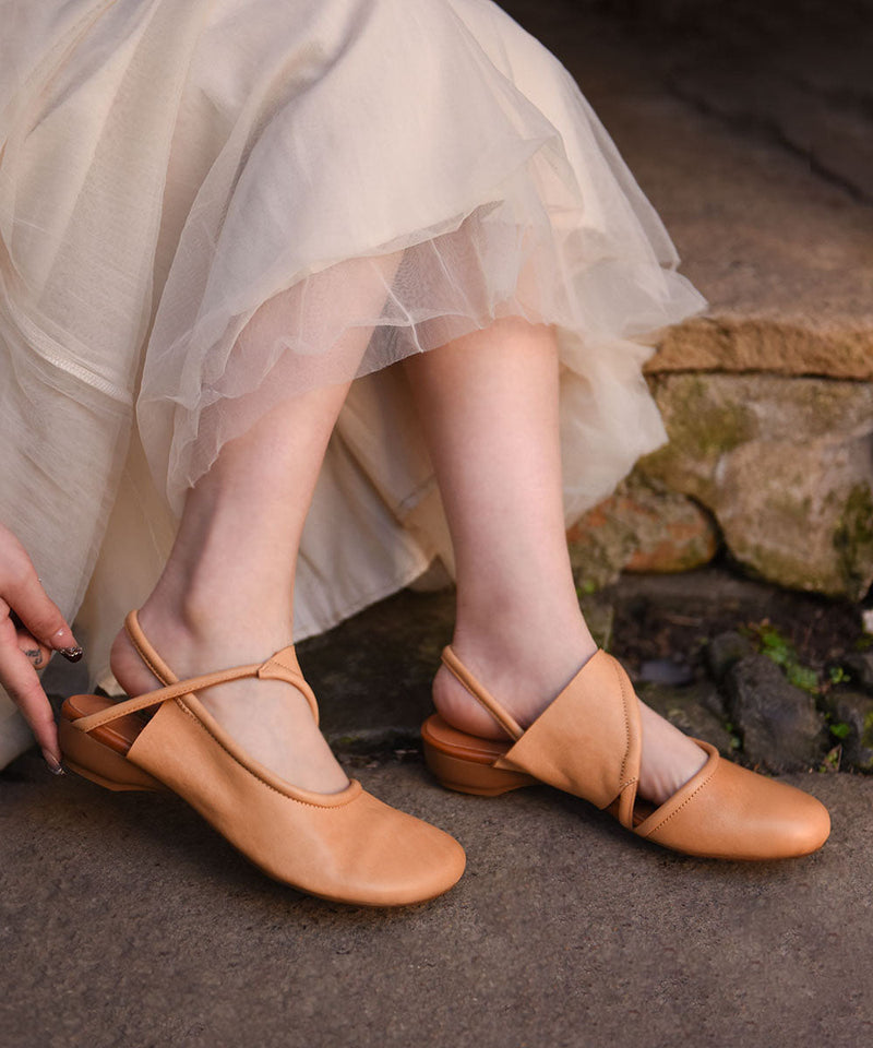 Hollow Out Water Sandals Beige Cowhide Leather