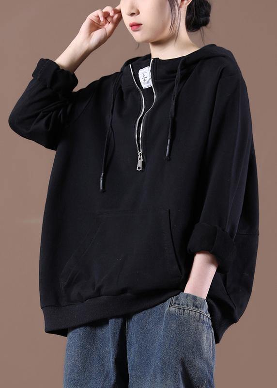Women Hooded Autumn Simple Black Tops