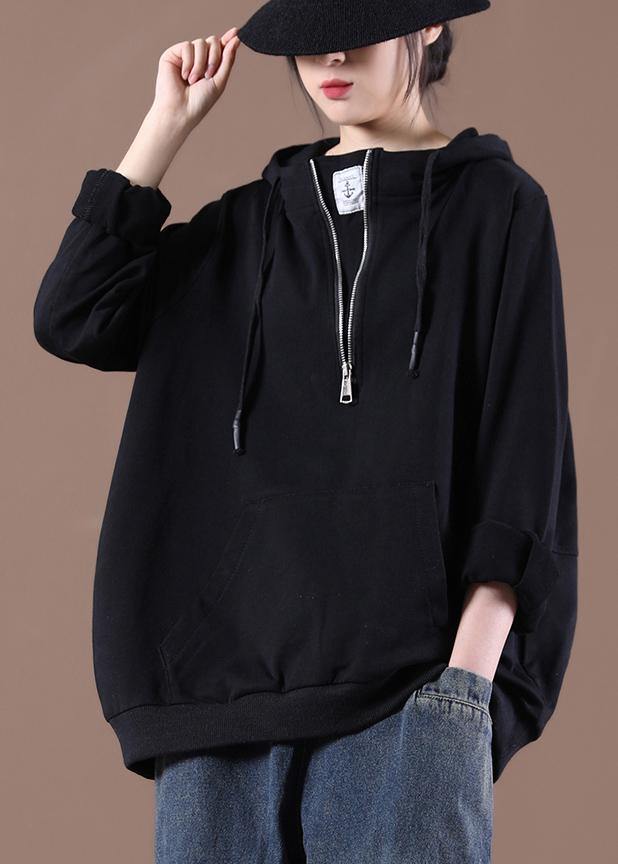 Women Hooded Autumn Simple Black Tops