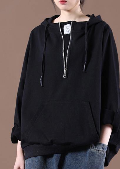 Women Hooded Autumn Simple Black Tops