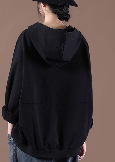 Women Hooded Autumn Simple Black Tops