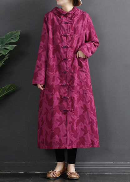 Hooded Chinese Button Rose Jacquard Robes Dress