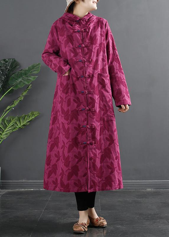 Hooded Chinese Button Rose Jacquard Robes Dress