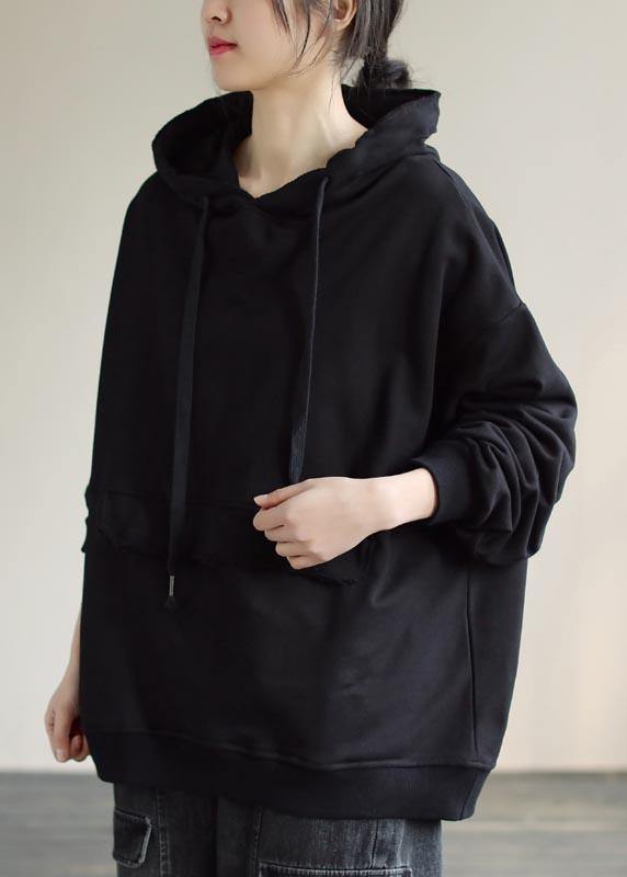 Women Hooded Cinched Spring Black Blouses