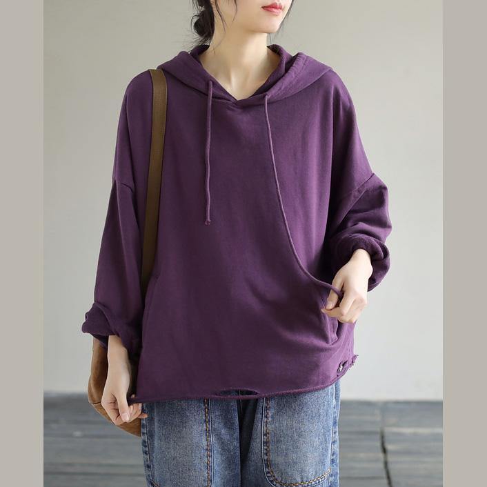 Hooded Hole Spring Top Silhouette Photography Purple Blouses
