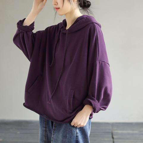 Women Hooded Hole Spring Top Silhouette Photography Purple Blouses