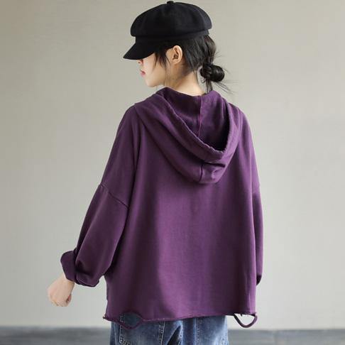 Women Hooded Hole Spring Top Silhouette Photography Purple Blouses