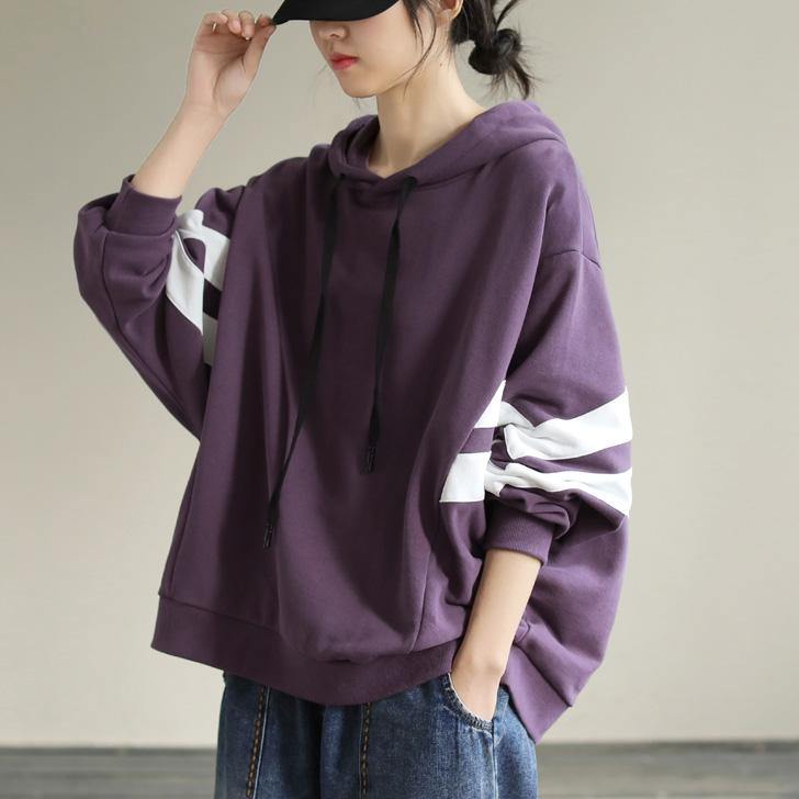 Women Hooded cotton Spring Tunic pattern Work Outfits Purple Sweatshirt