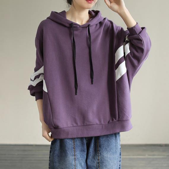 Women Hooded cotton Spring Tunic pattern Work Outfits Purple Sweatshirt