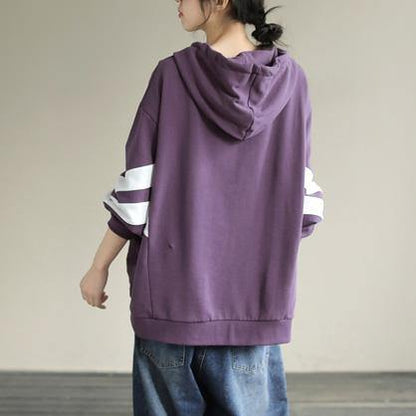 Women Hooded cotton Spring Tunic pattern Work Outfits Purple Sweatshirt