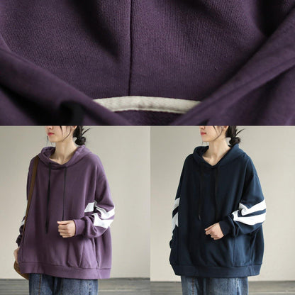Women Hooded cotton Spring Tunic pattern Work Outfits Purple Sweatshirt