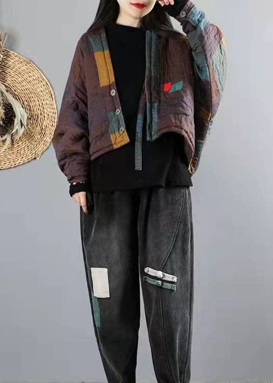 Khaki Bat Wing Sleeve Patchwork Fine Cotton Filled Winter Coat