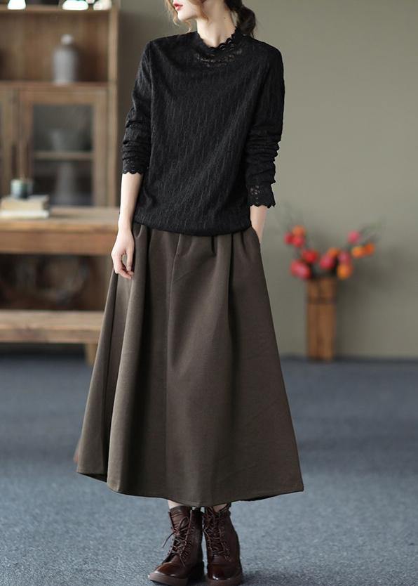 Women Khaki Clothes Stand Collar Lace Spring Top