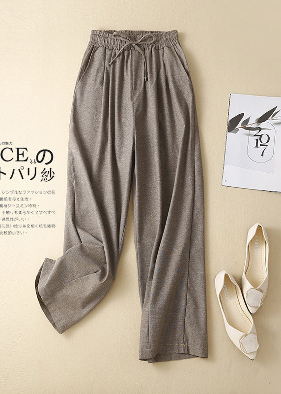 Khaki Elastic Waist Linen Pants Spring