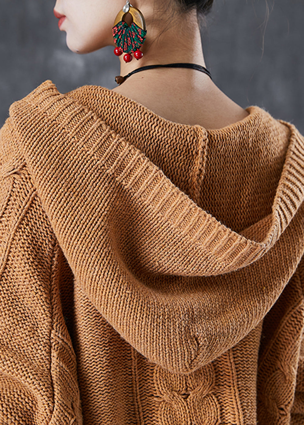 Khaki Embroidered Tasseled Knit Jackets Fall