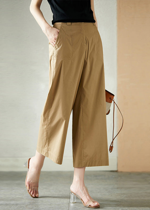 Khaki High Waist Button Crop Pants Summer