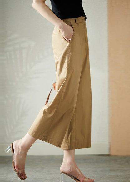Khaki High Waist Button Crop Pants Summer