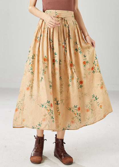 Khaki High Waist Print Cotton a Line Skirts Summer