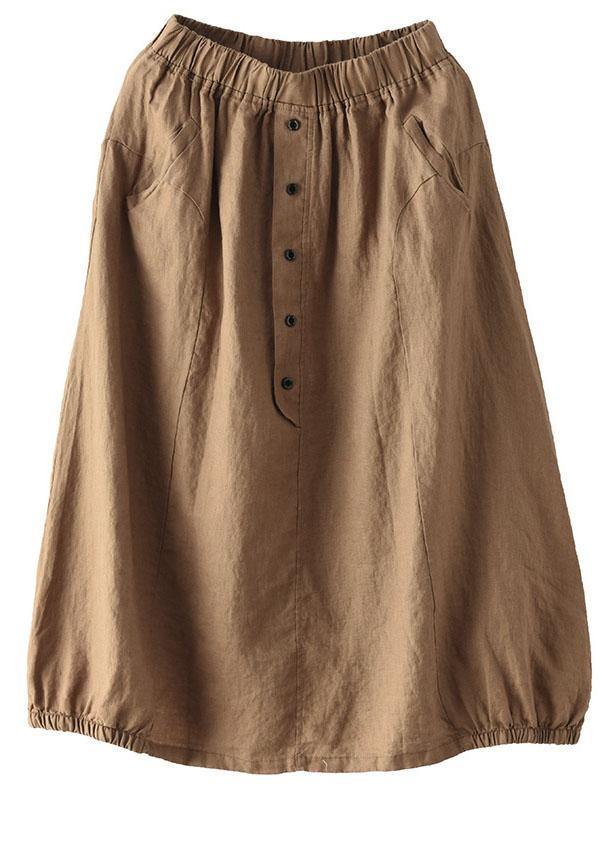 Beige-jellyfish Linen Elastic Waist Button Skirt