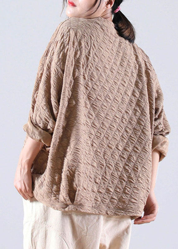 Khaki Loose O-neck Fall Sweatshirt