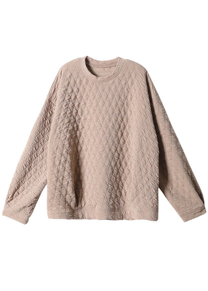 Women Khaki Loose O-Neck Fall Sweatshirt