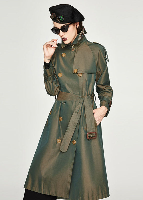 Khaki Notched Collar Side Open Cotton Double Breasted Trench Spring