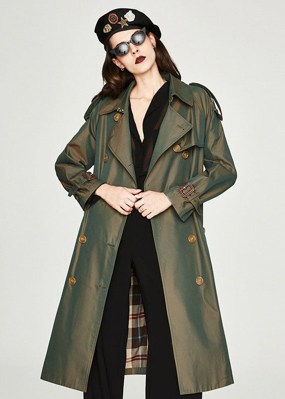 Khaki Notched Collar Side Open Cotton Double Breasted Trench Spring