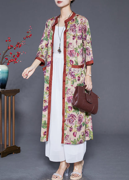 Khaki Oversized Print Silk Trench Bracelet Sleeve