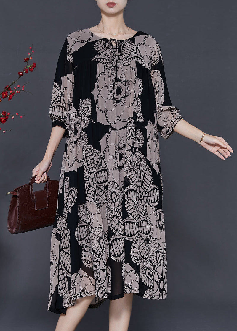 Khaki Oversized Print Chiffon Dresses Spring