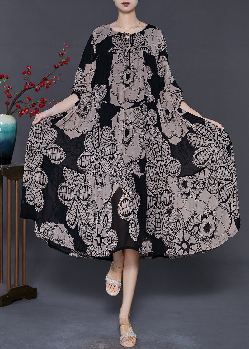 Khaki Oversized Print Chiffon Dresses Spring