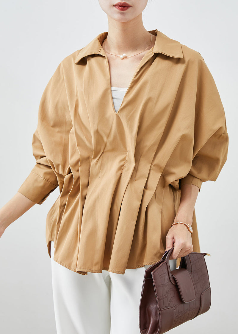 Khaki Oversized Wrinkled Cotton Shirts Batwing Sleeve