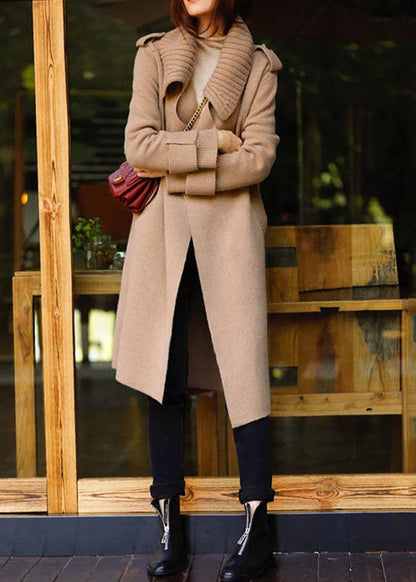 Khaki Peter Pan Collar Knit Patchwork Woolen Loose Cardigans Winter
