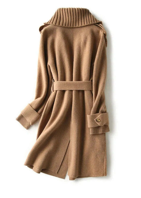 Khaki Peter Pan Collar Knit Patchwork Woolen Loose Cardigans Winter