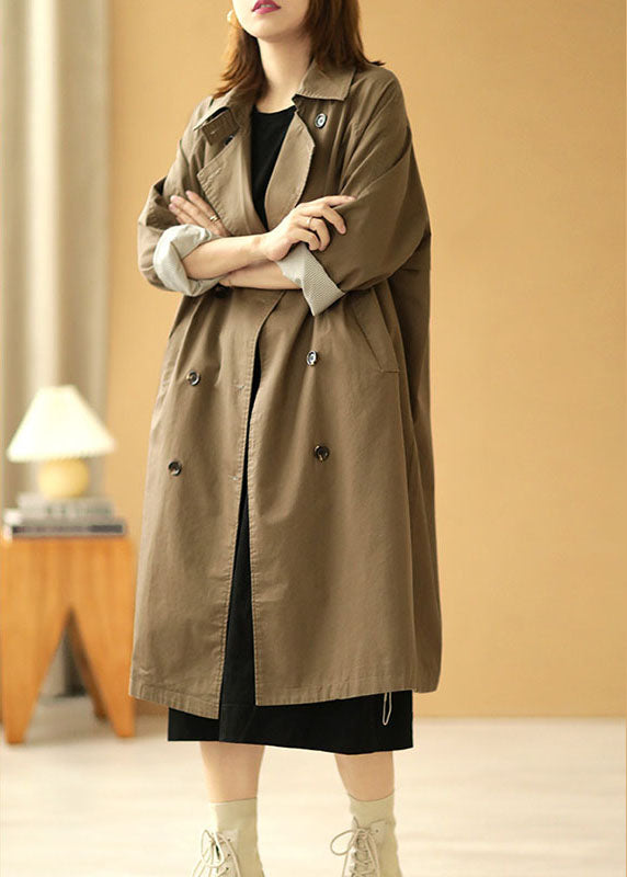 Khaki Peterpan Collar Pockets Button Fall Long Sleeve Trench