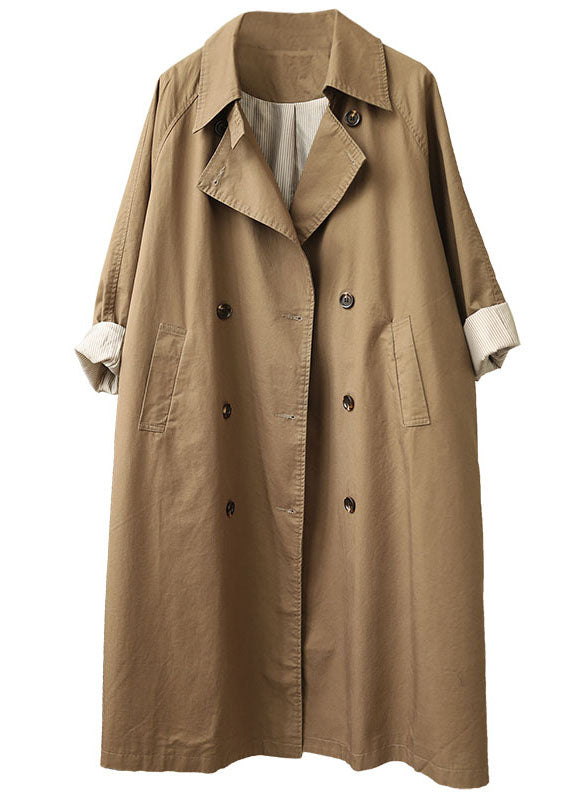Khaki Peterpan Collar Pockets Button Fall Long Sleeve Trench