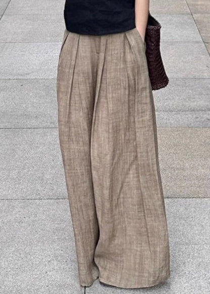 Khaki Pockets High Waist Wide Leg Pants Spring