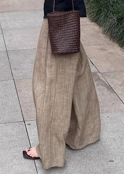 Khaki Pockets High Waist Wide Leg Pants Spring