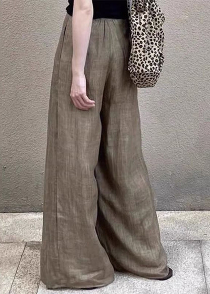 Khaki Pockets High Waist Wide Leg Pants Spring