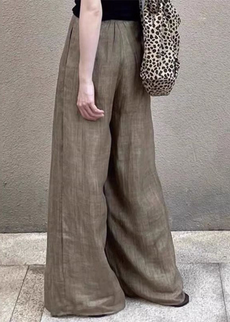 Khaki Pockets High Waist Wide Leg Pants Spring