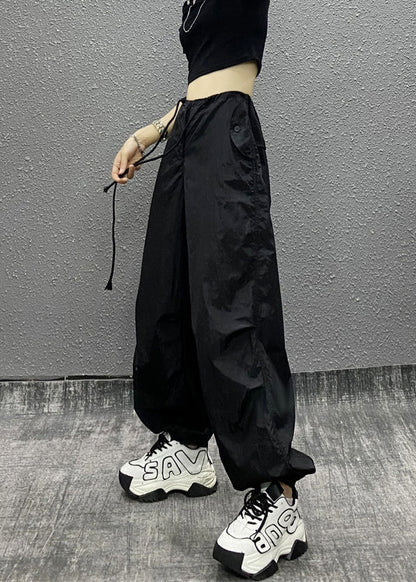 Khaki Pockets Patchwork Drawstring Beam Pants Summer