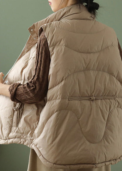Khaki Stand Collar Oversized Duck Down Puffer Vests Winter