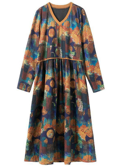 Khaki V Neck Tie Dye Cotton Maxi Dresses Spring