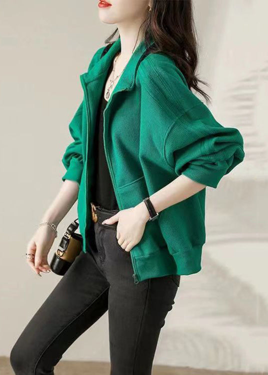 Khaki Zip Up Pockets Patchwork Cotton Coat Fall