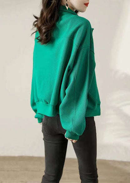 Khaki Zip Up Pockets Patchwork Cotton Coat Fall